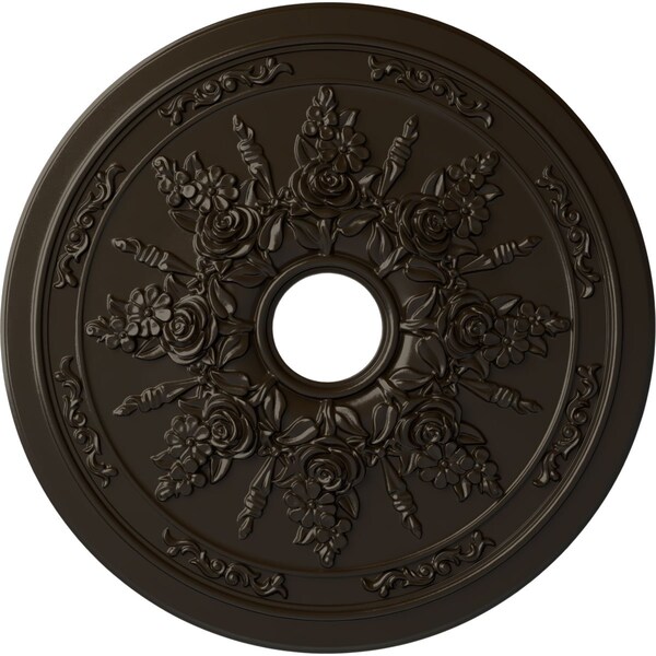 Ekena Millwork Rose and Ribbon Ceiling Medallion (Fits Canopies up to 4"), 23 5/8"OD x 4"ID x 1 1/2"P, Stone Hearth CM23ROSHF - main